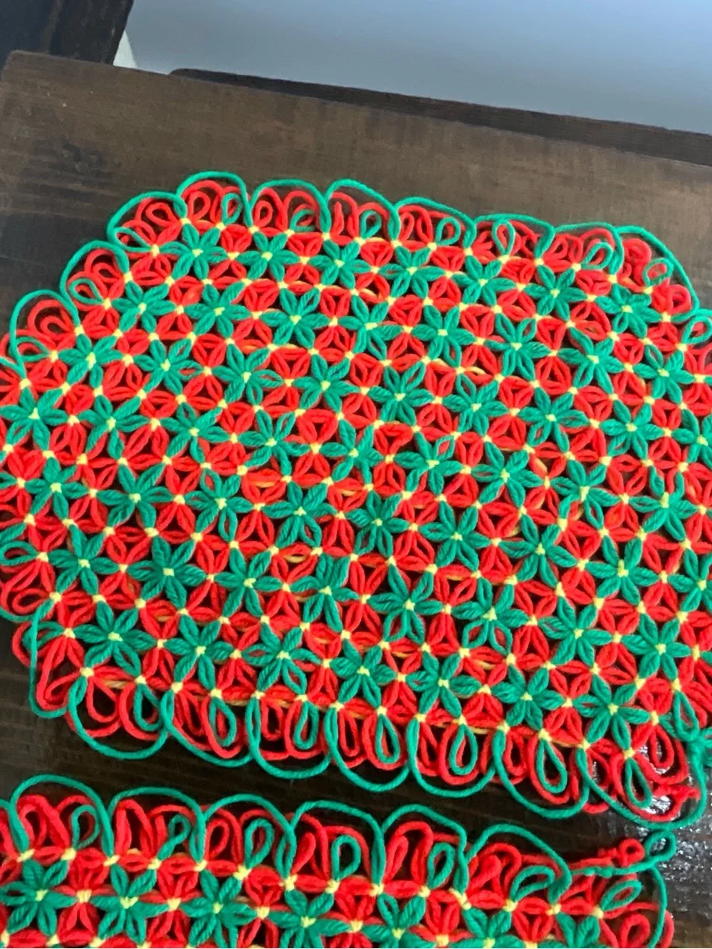 Vintage Lot of 4 Crocheted Placemats Bright Orange Green